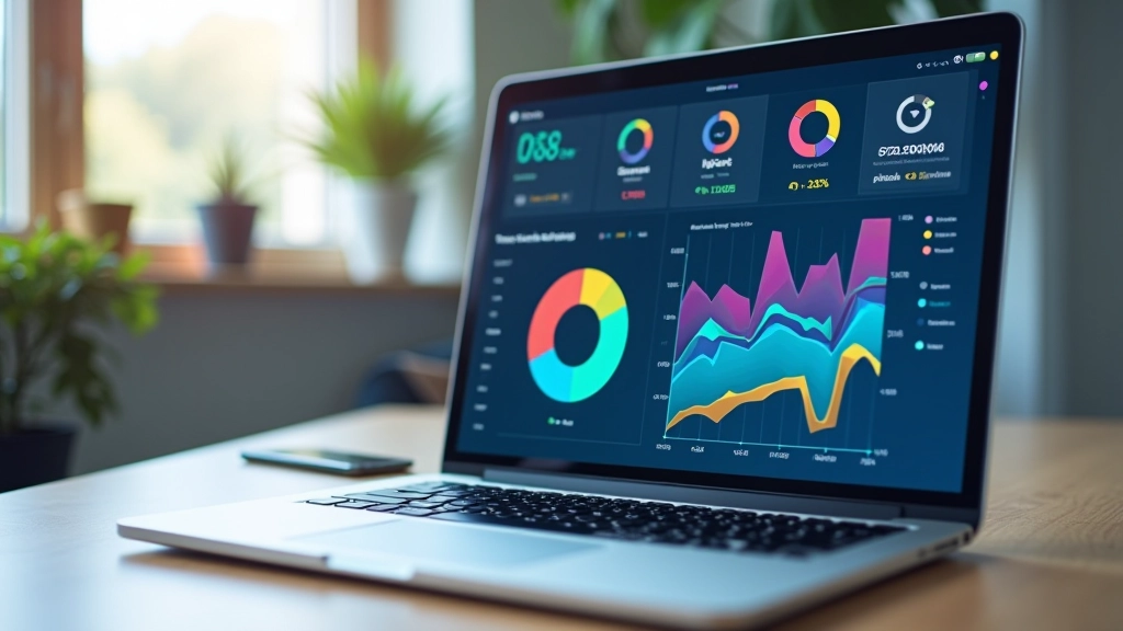 Écran affichant un tableau de bord avec des statistiques de revenus en ligne et des graphiques d'croissance