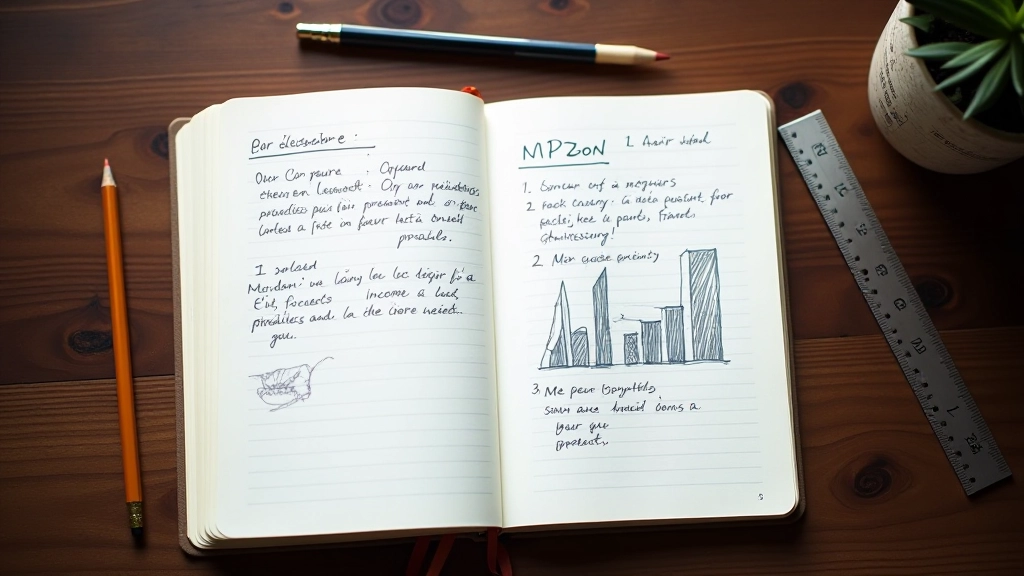 Journal ouvert montrant des graphiques de croissance et des notes manuscrites sur les stratégies de revenus en ligne